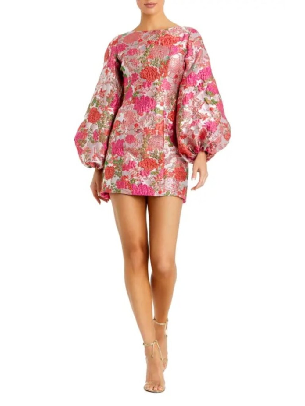 Mac Duggal Floral Brocade Balloon Sleeve Mini Dress Pink Size 4